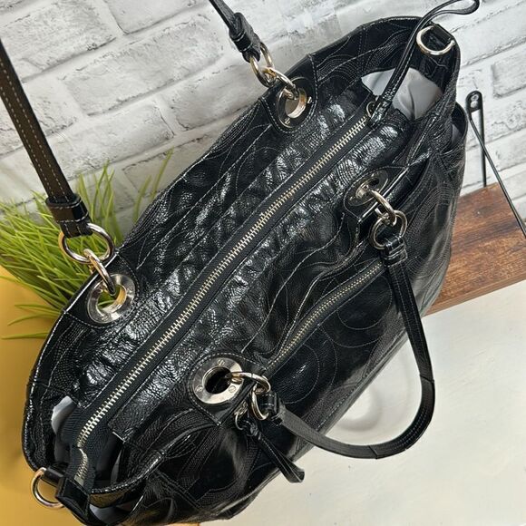 Coach Alex Signature Black Patent Leather Baby Diaper Travel Tote Bag - Picture 6 of 11